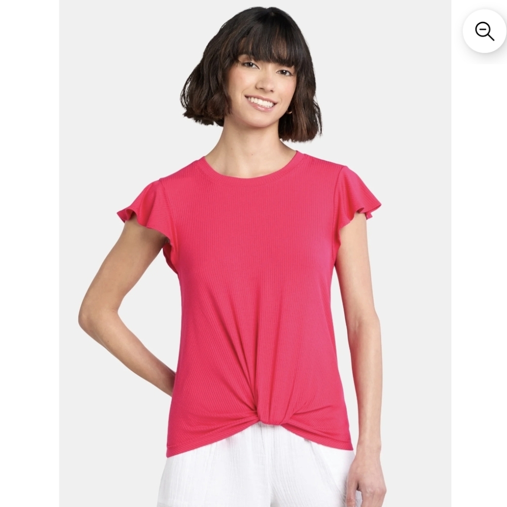 Hot Pink Ruffle Sleeve Women's Top